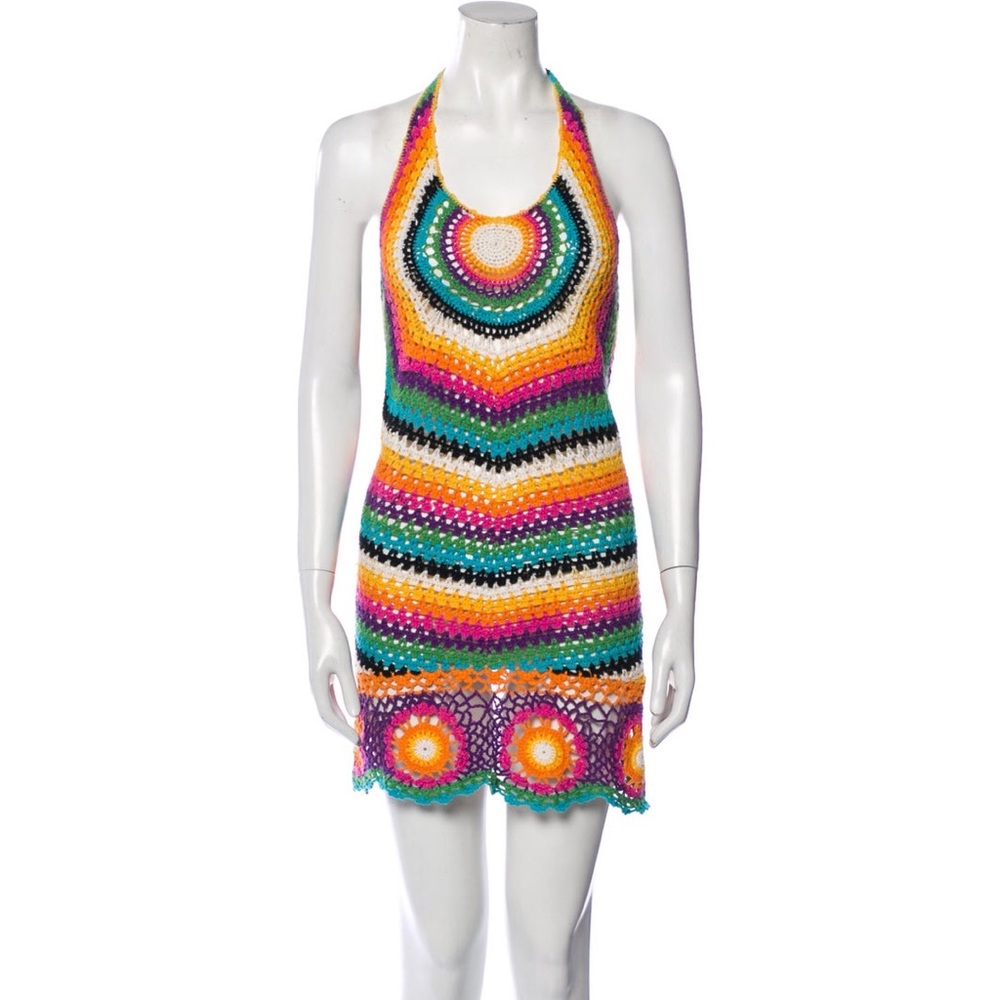 Rat & Boa Inferno Rainbow Crochet Mini Festival Halter Dress *RARE*
